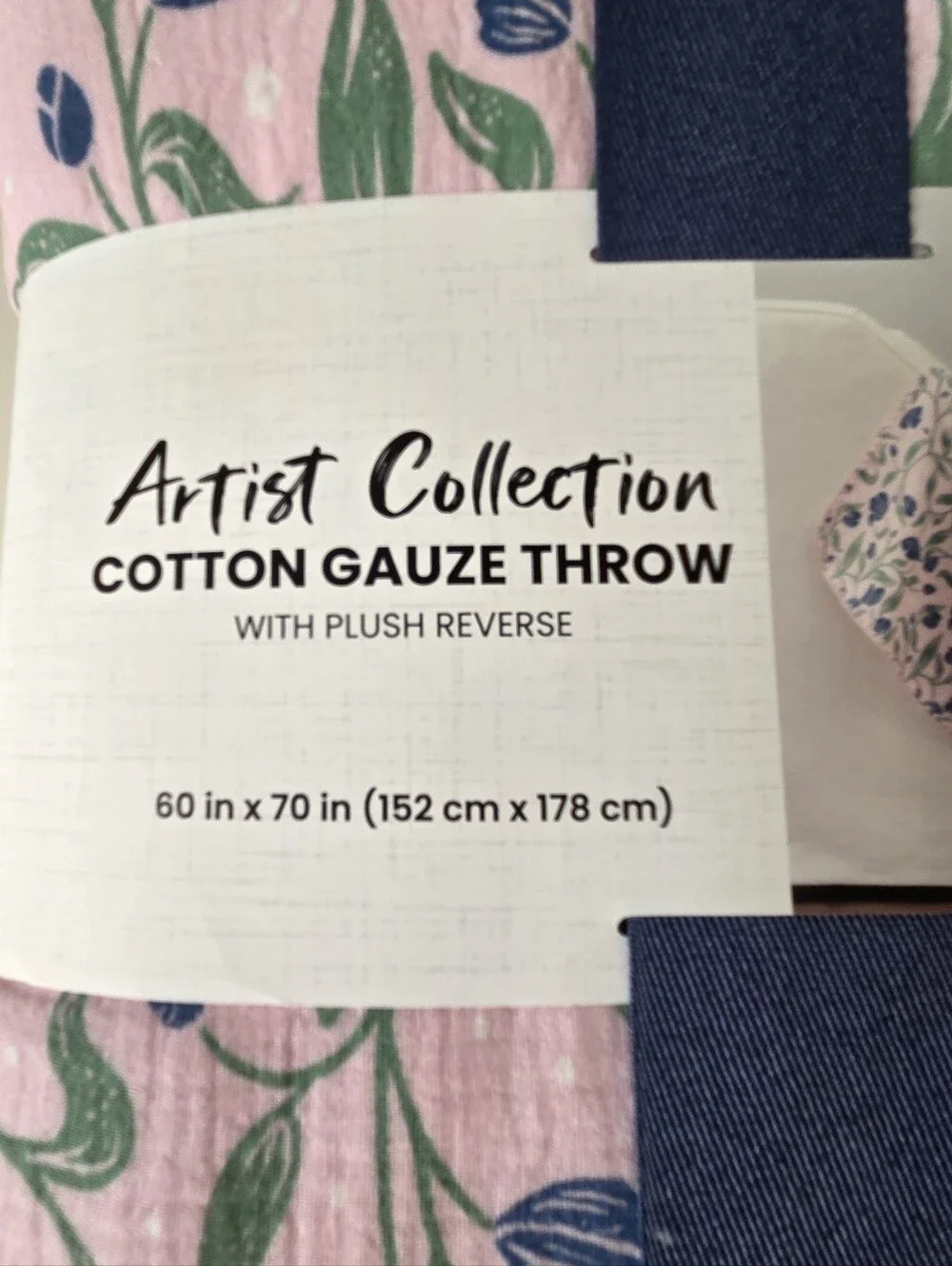 Artist Collection Cotton Gauze Floral Pink Throw Plush Striped Reverse 60x70 New